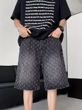 High Street Trendy Ripped Denim Shorts for Men, Plus Size, American Style, Loose Straight-Leg Washed Denim Shorts for Summer